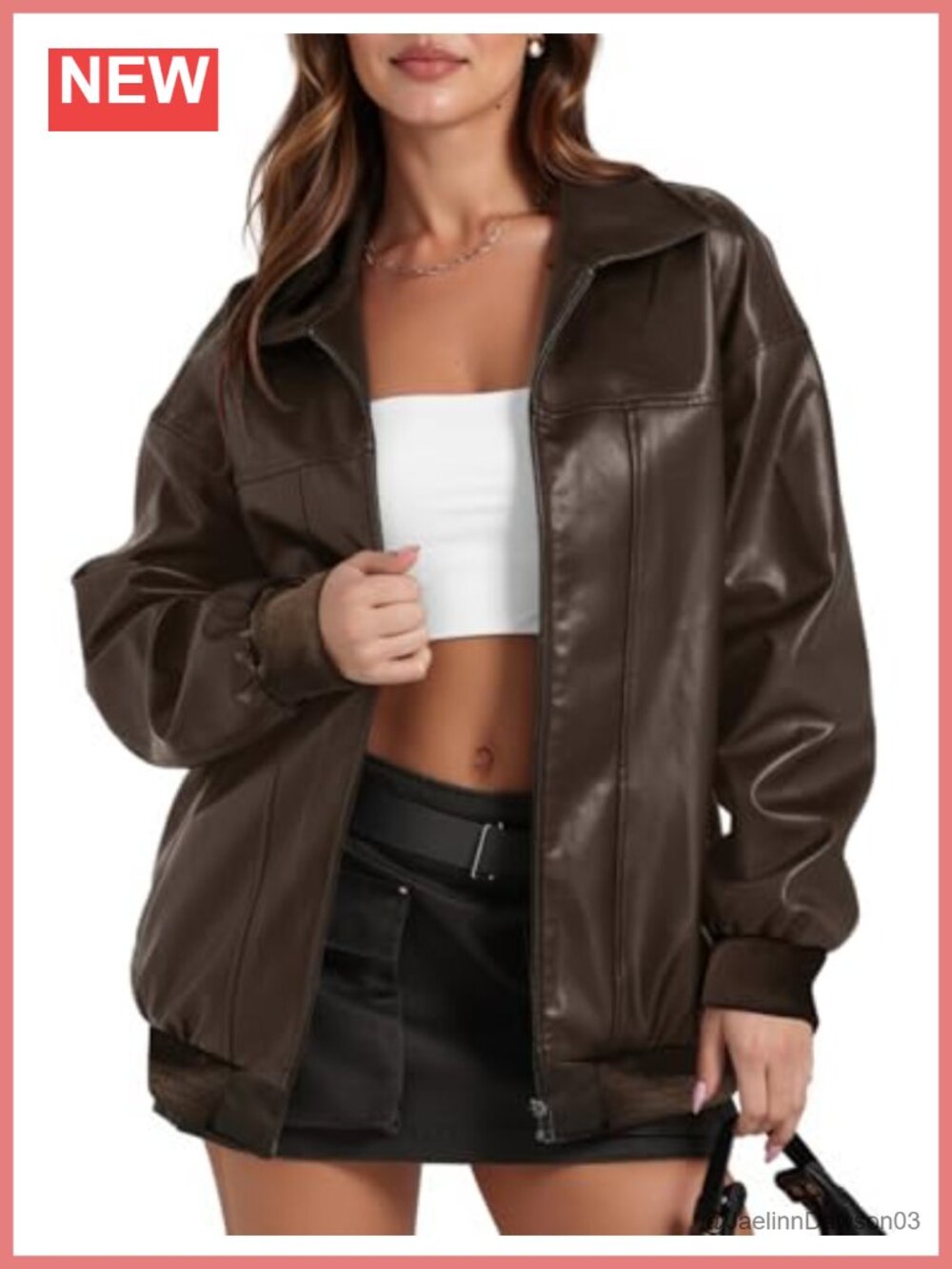 Faux Leather Jacket Oversized Bomber Moto Winter Coat with Pockets